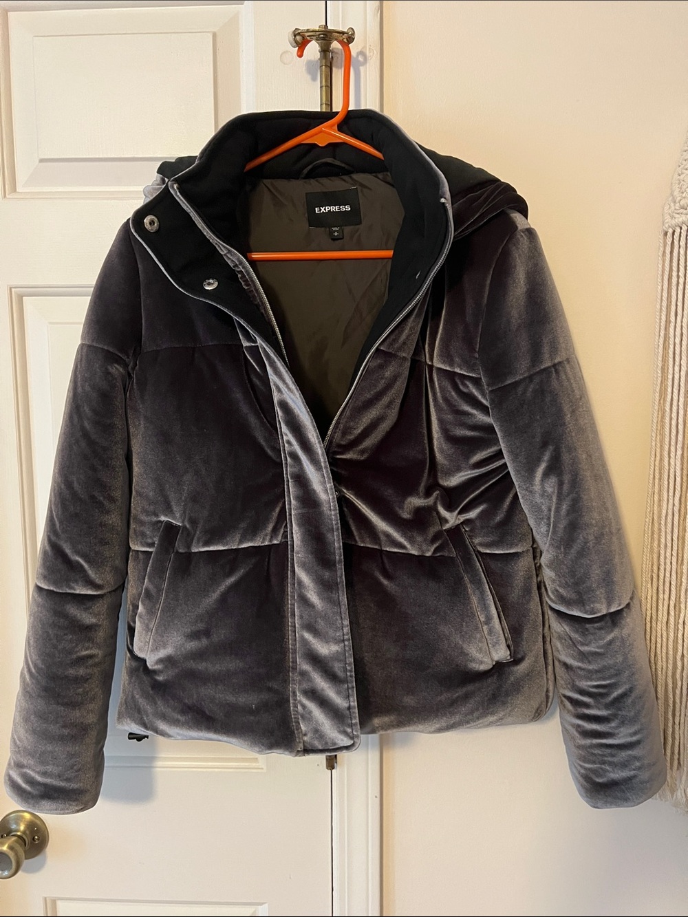 Express Dark Grey Velour Jacket with Hood Size S
